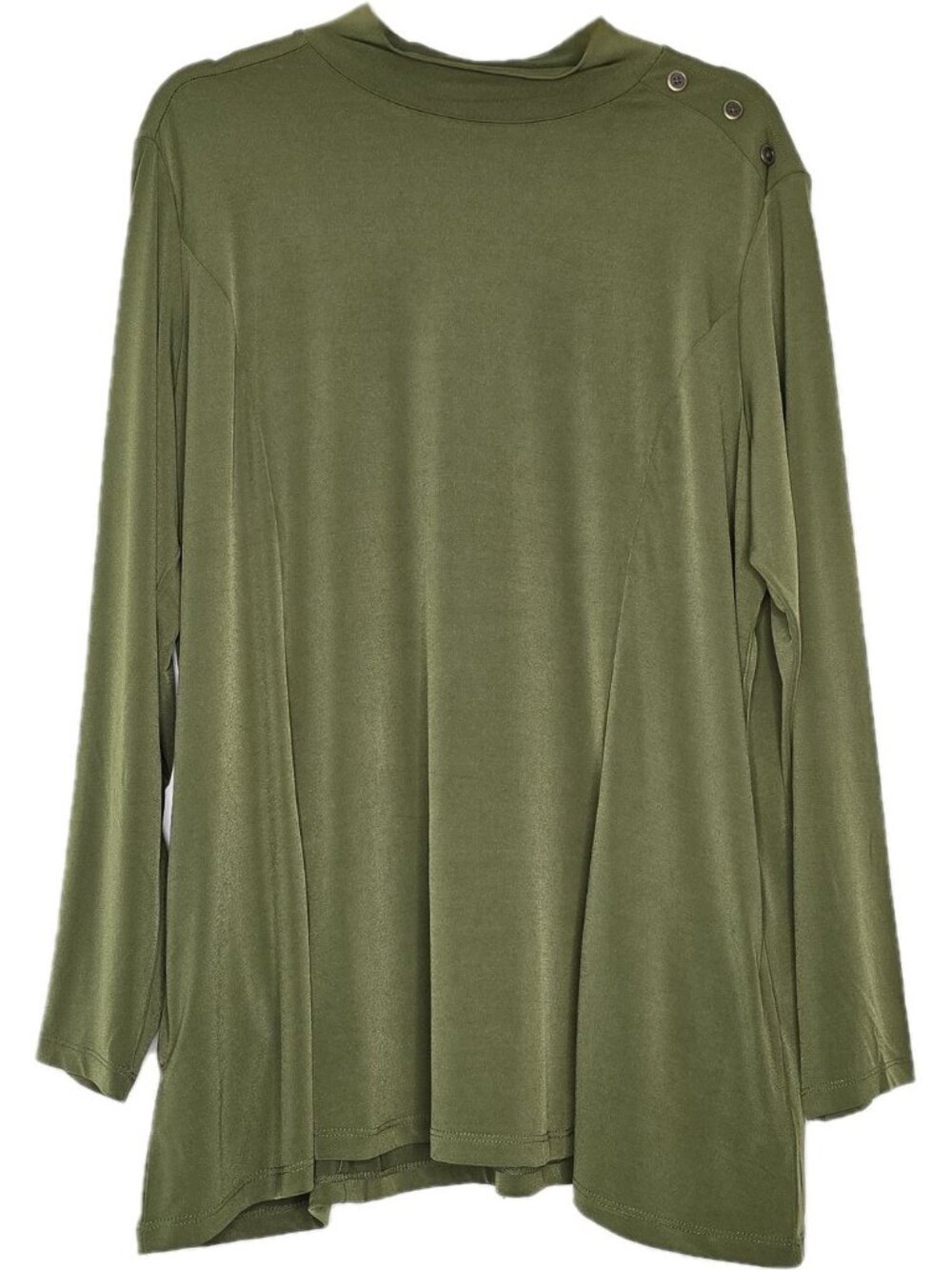 Susan Graver Olive Green Asymmetrical Plus Size 1X Button Top